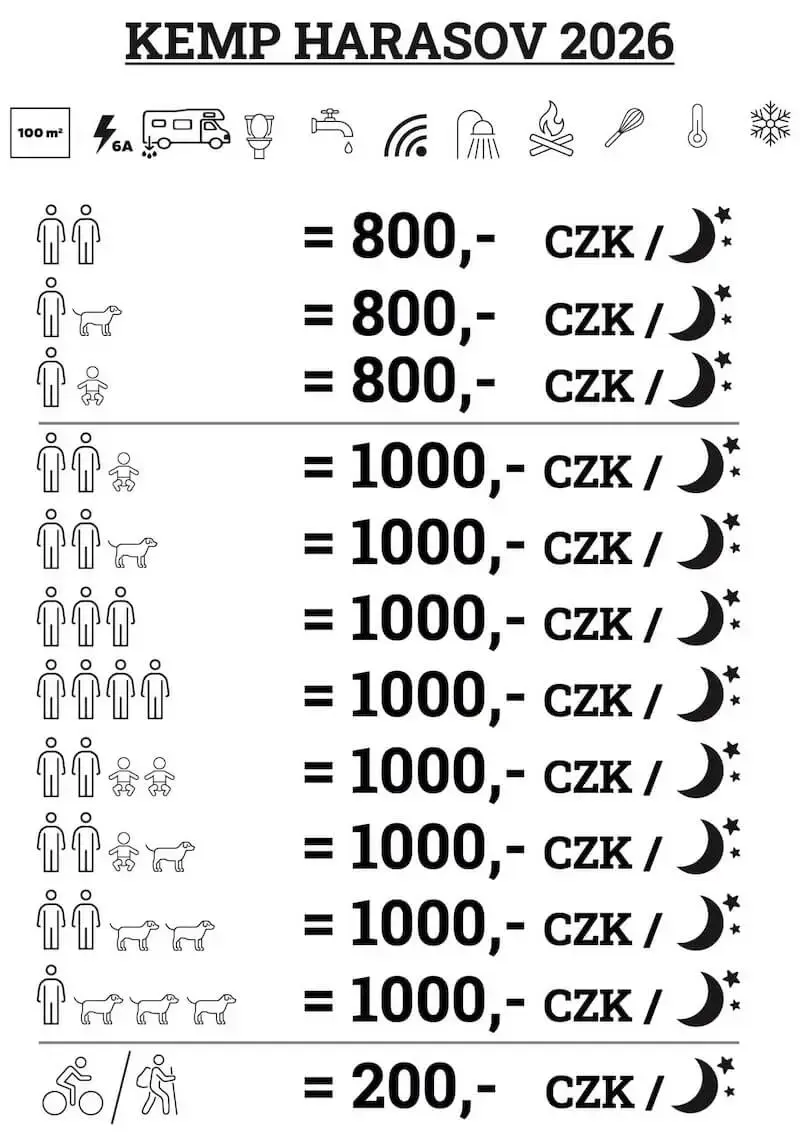 Ceník ubytování v Kempu Harasov